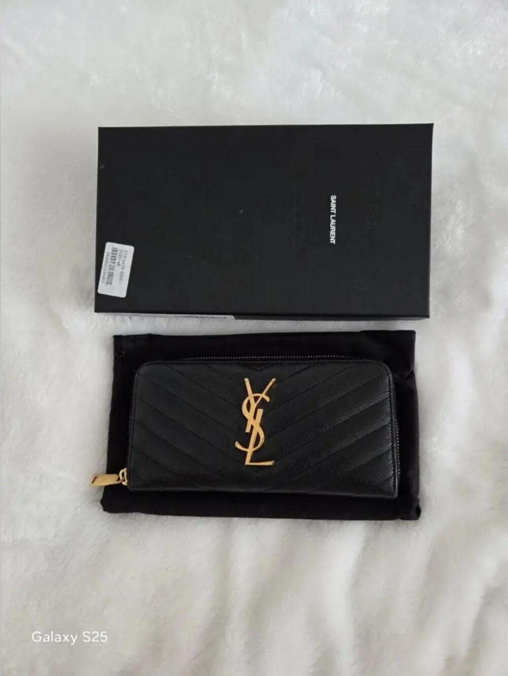 Saint Laurent Black Quilted Leather Zip Wallet with Gold YSL Logo